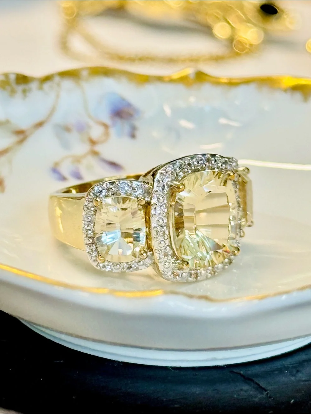 RETIRED Ross-Simons Champagne Citrine 18K Gold Vermeil 925 Halo Ring (7)